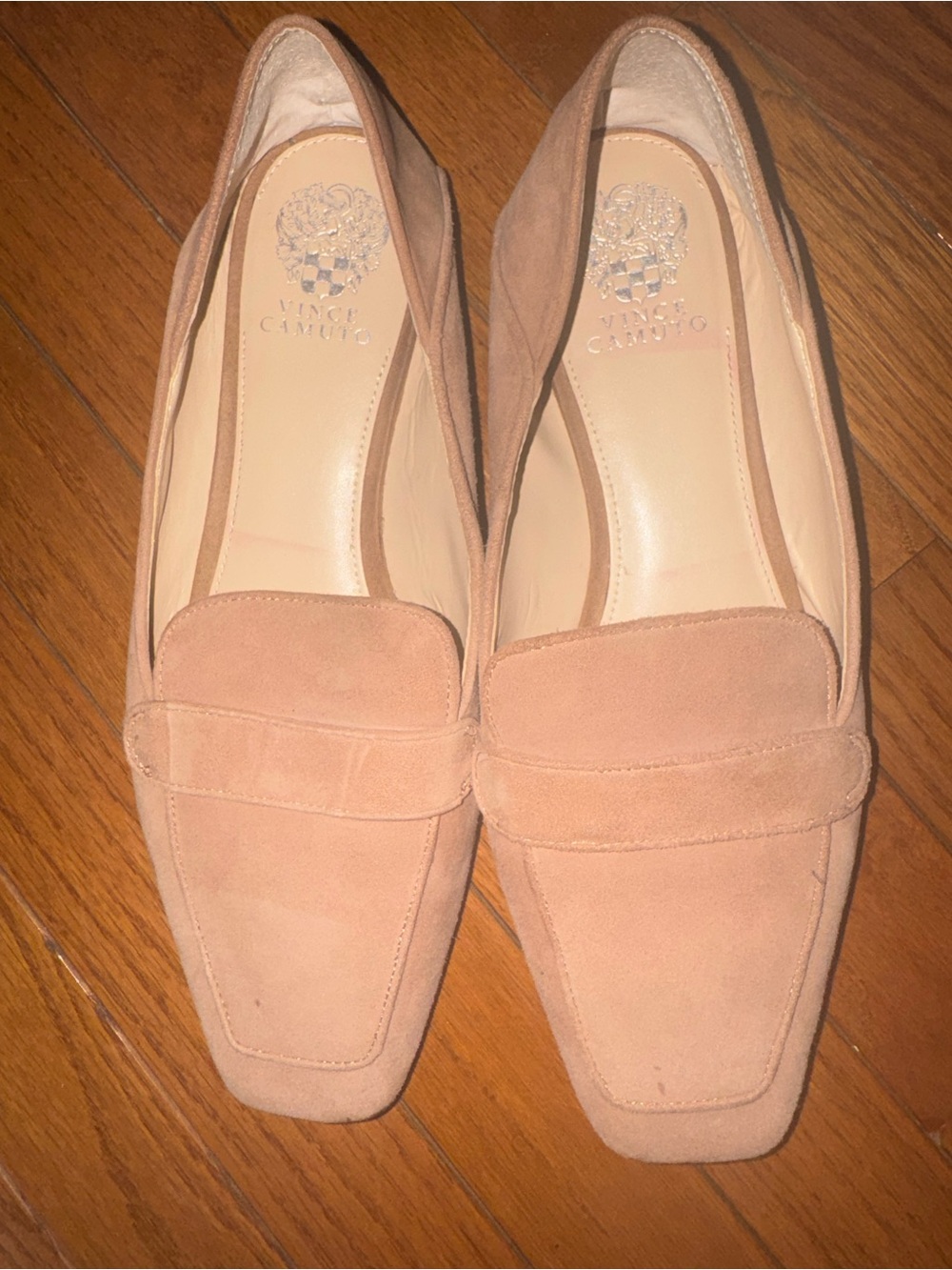 Vince Camuto Blush Suede Square-Toe Loafers
